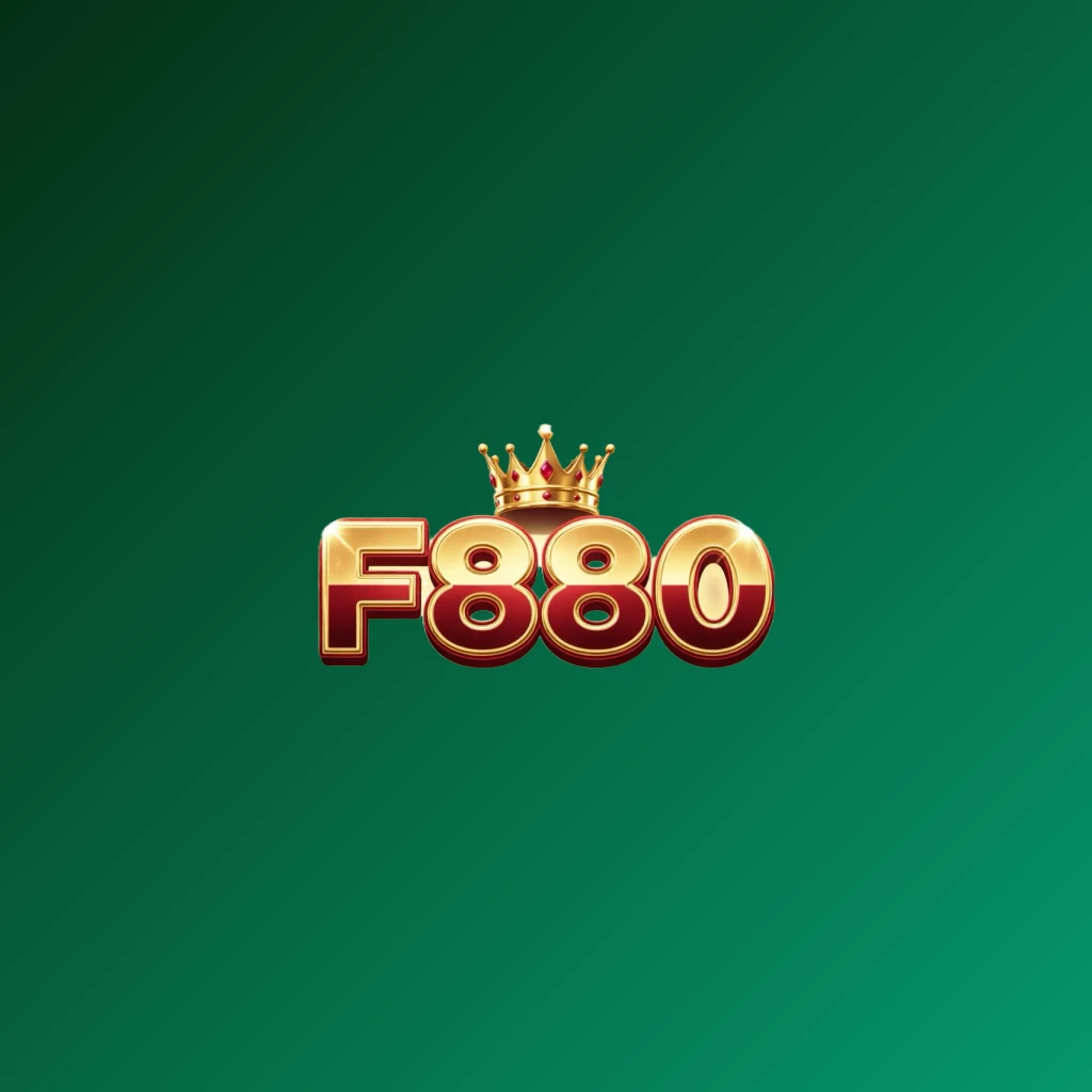 F880 dynamic casino-style logo featuring massive bold lettering in bright gold and crimson colors with a glowing crown and sparkling light effects on a transparent background